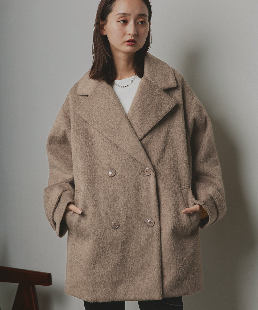 アドティエ ad thie シャギーコクーンミドルコート (グレー) グレー