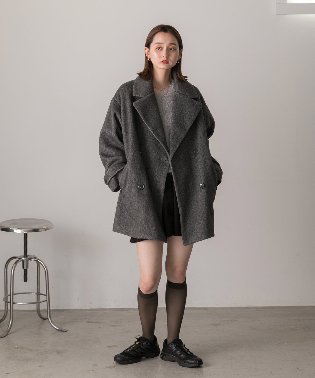 アドティエ ad thie シャギーコクーンミドルコート (グレー) グレー