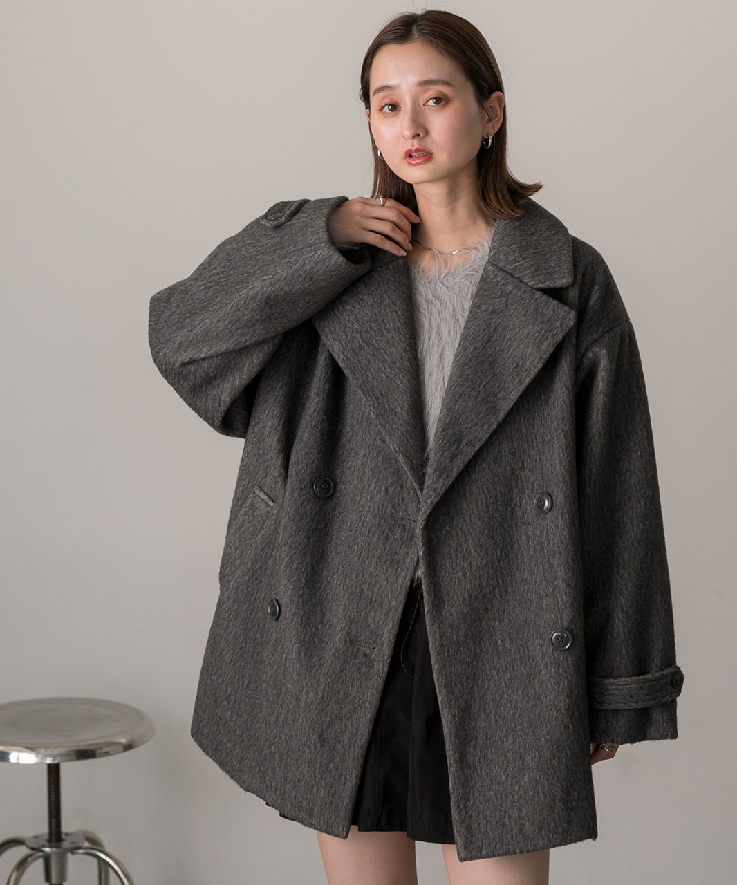 アドティエ ad thie シャギーコクーンミドルコート (グレー) グレー