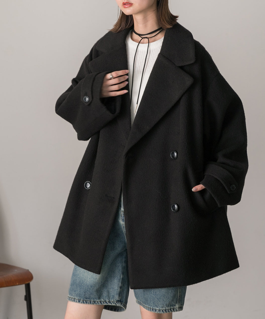 アドティエ ad thie シャギーコクーンミドルコート (ブラック) ブラック