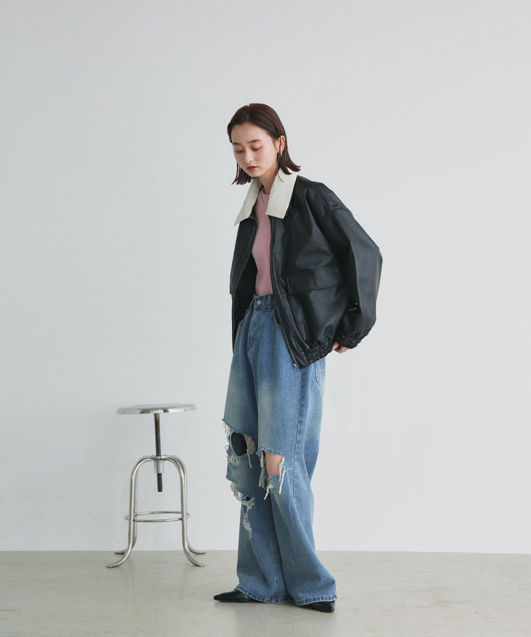 アドティエ ad thie コーデュロイカラーレザーブルゾン