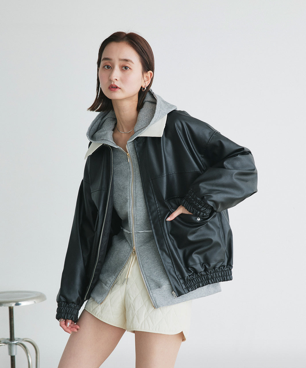 アドティエ ad thie コーデュロイカラーレザーブルゾン