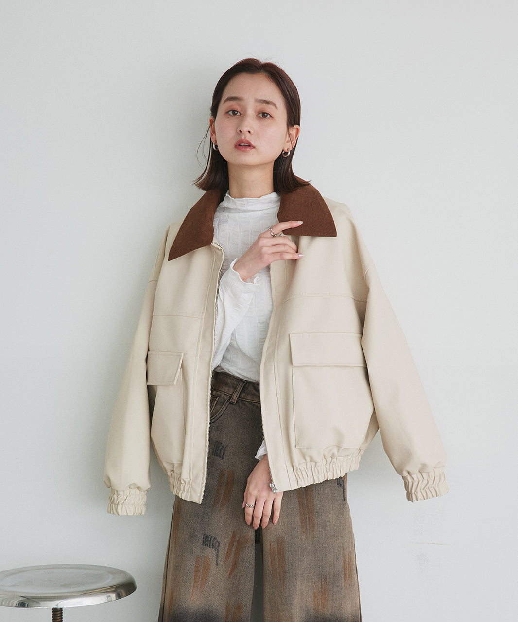 アドティエ ad thie コーデュロイカラーレザーブルゾン