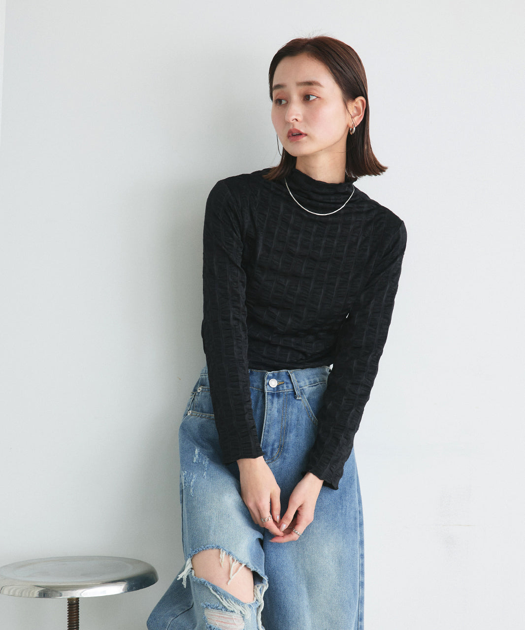 Adtie シャーリングハイネックトップス