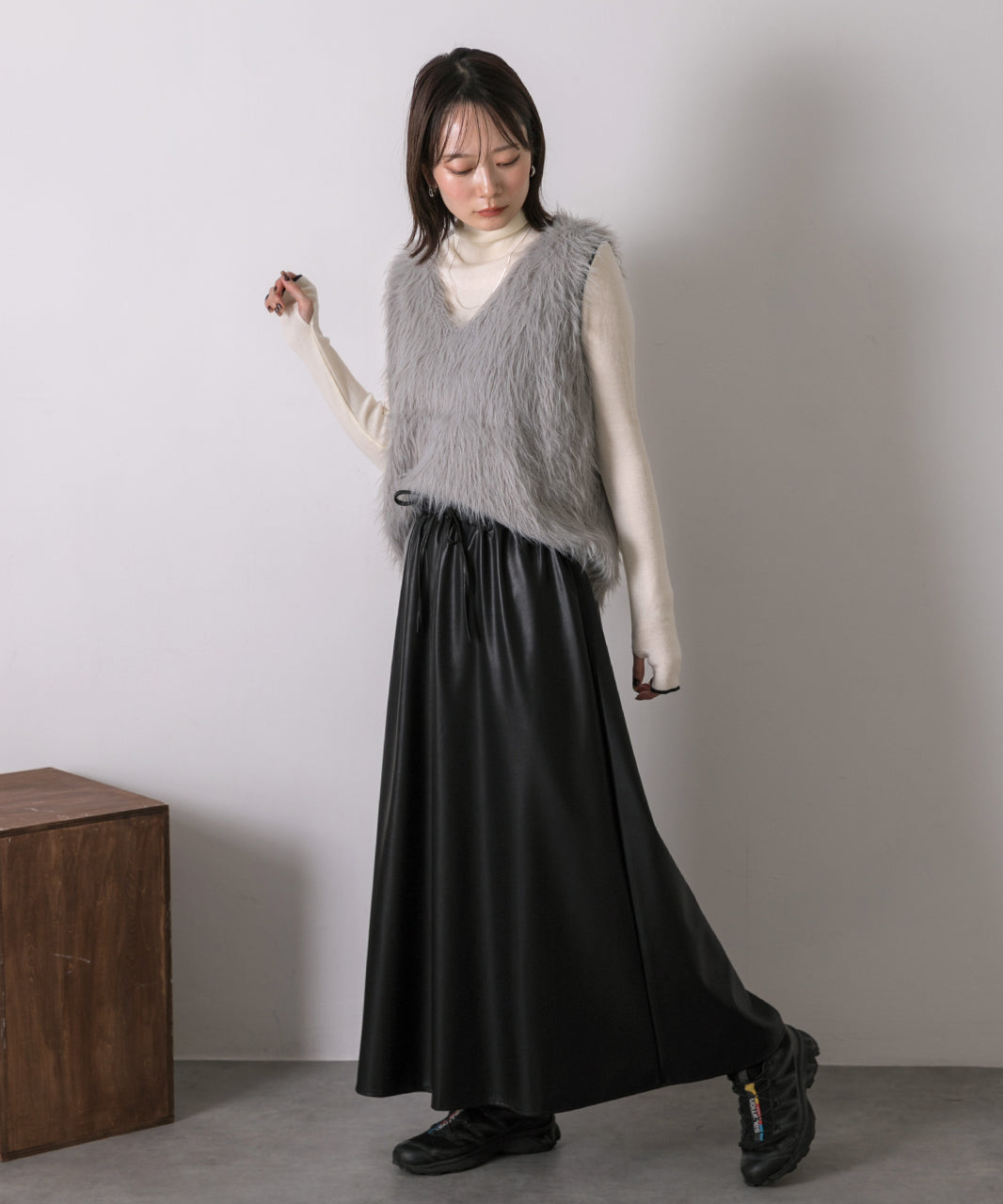 アドティエ ad thie 【2024AW新作】レザーライク ロングスカート