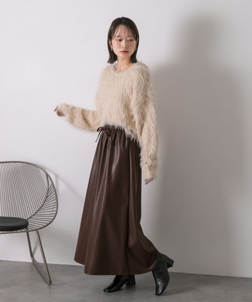 アドティエ ad thie 【2024AW新作】レザーライク ロングスカート