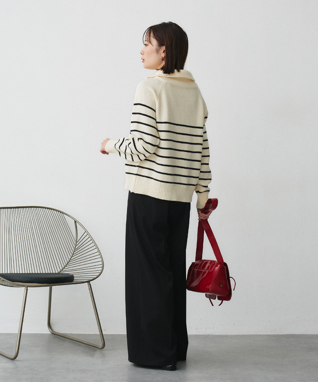 アドティエ ad thie 半拉链条纹针织衫