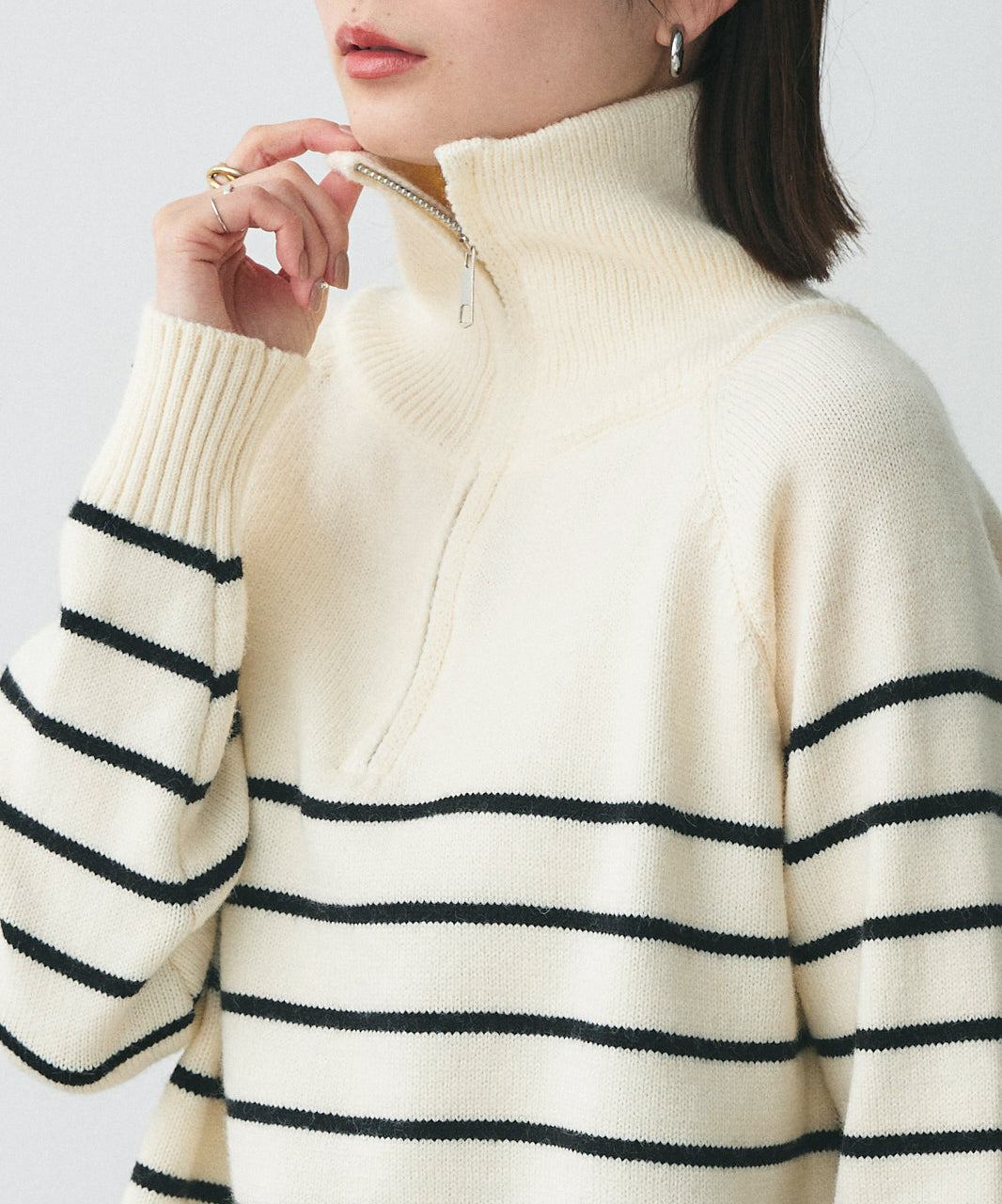 アドティエ ad thie 半拉链条纹针织衫