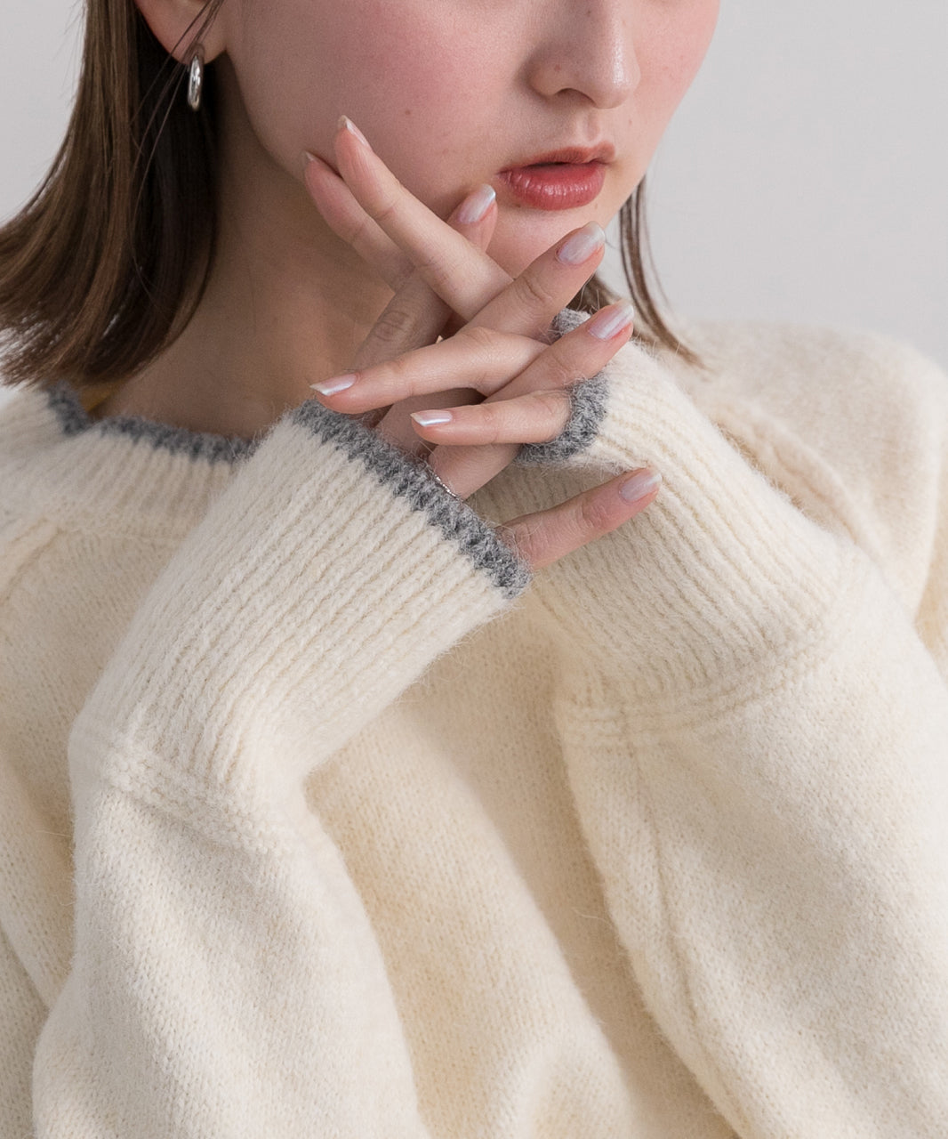 アドティエ ad thie 配色ラグランクルーネックニット