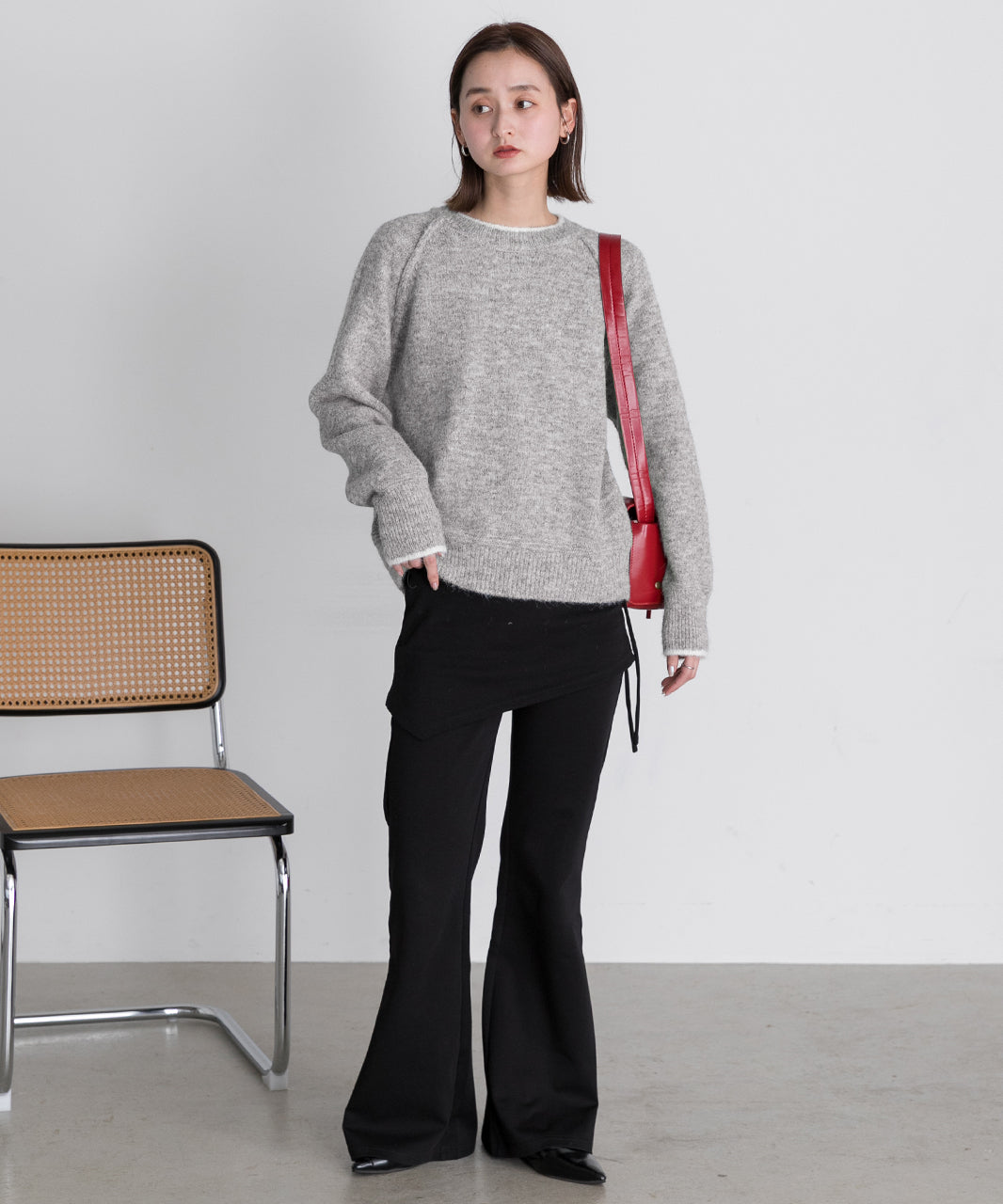 アドティエ ad thie 配色ラグランクルーネックニット