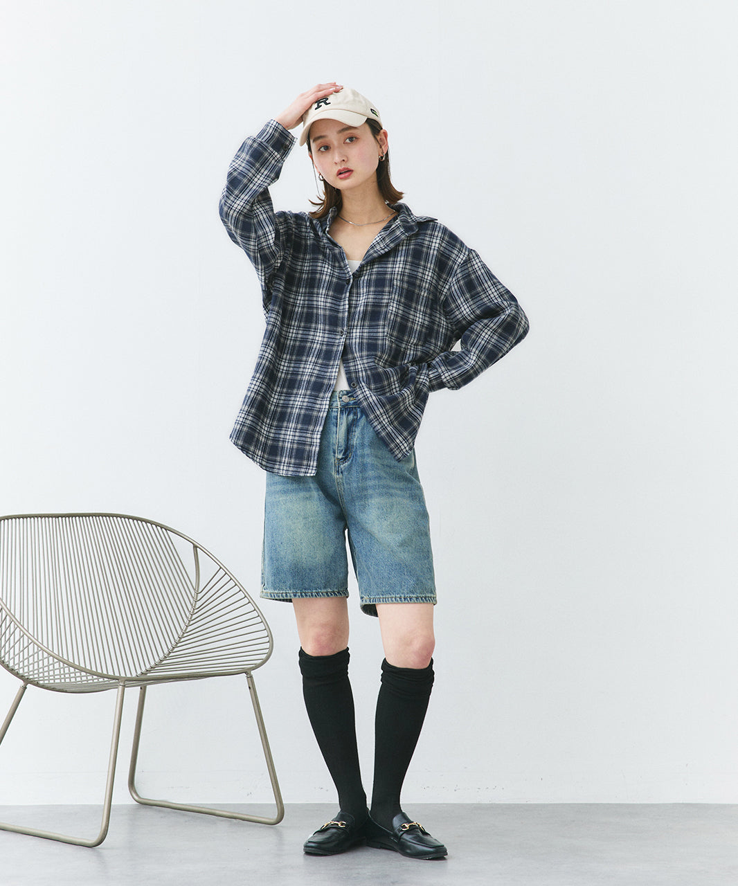 アドティエ ad thie ポケット付きチェックシャツ (ブラック) ブラック