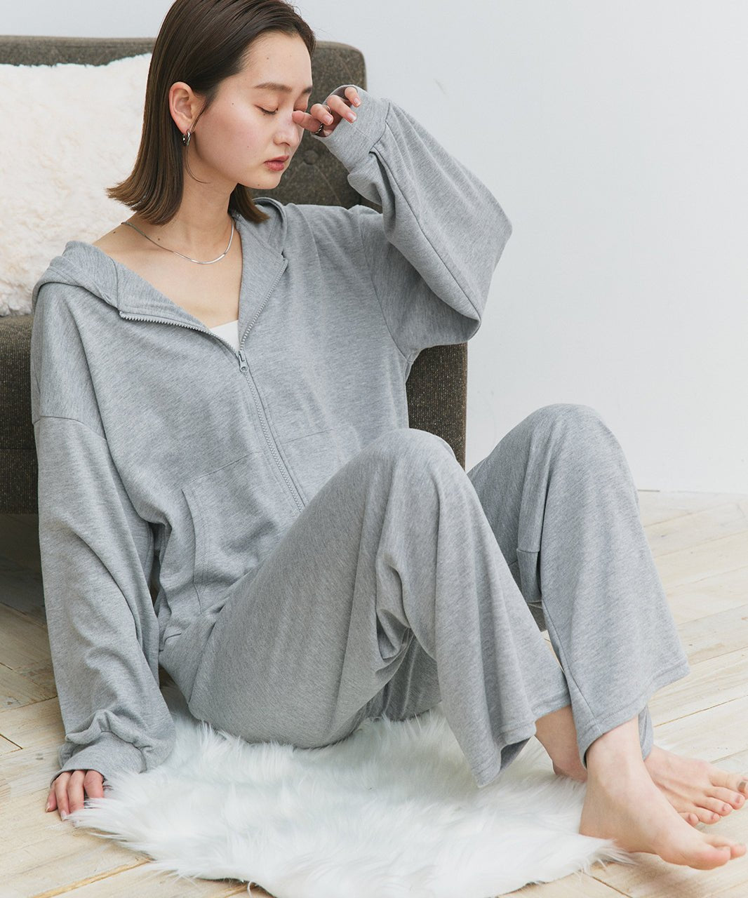 アドティエ ad thie 【2025SS新作】スムースダブルジップパーカールームウェア (杢グレー) 杢グレー