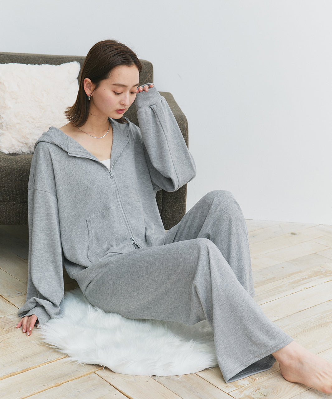 アドティエ ad thie 【2025SS新作】スムースダブルジップパーカールームウェア (杢グレー) 杢グレー