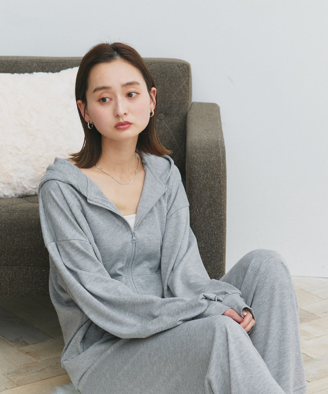 アドティエ ad thie 【2025SS新作】スムースダブルジップパーカールームウェア (杢グレー) 杢グレー