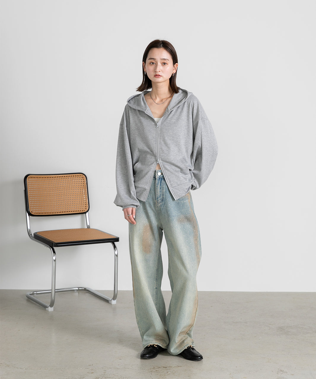 アドティエ ad thie 【2025SS新作】スムースダブルジップパーカールームウェア (杢グレー) 杢グレー