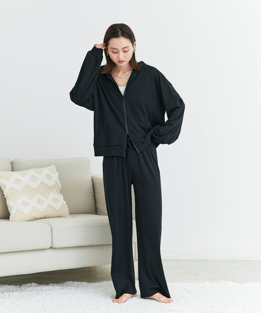 アドティエ ad thie 【2025SS新作】スムースダブルジップパーカールームウェア (杢グレー) 杢グレー