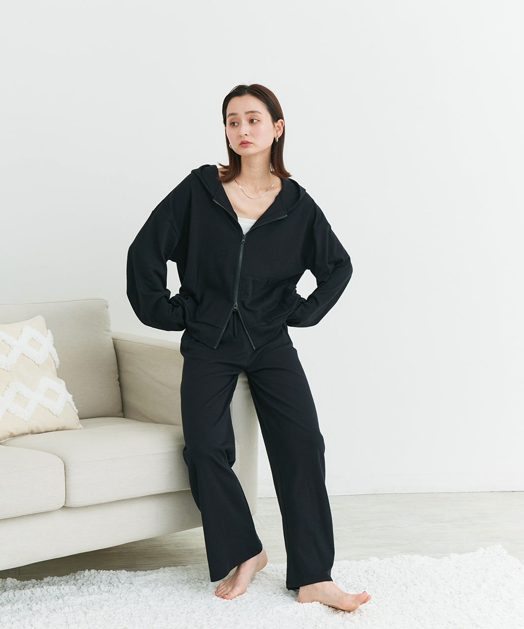 アドティエ ad thie 【2025SS新作】スムースダブルジップパーカールームウェア (杢グレー) 杢グレー