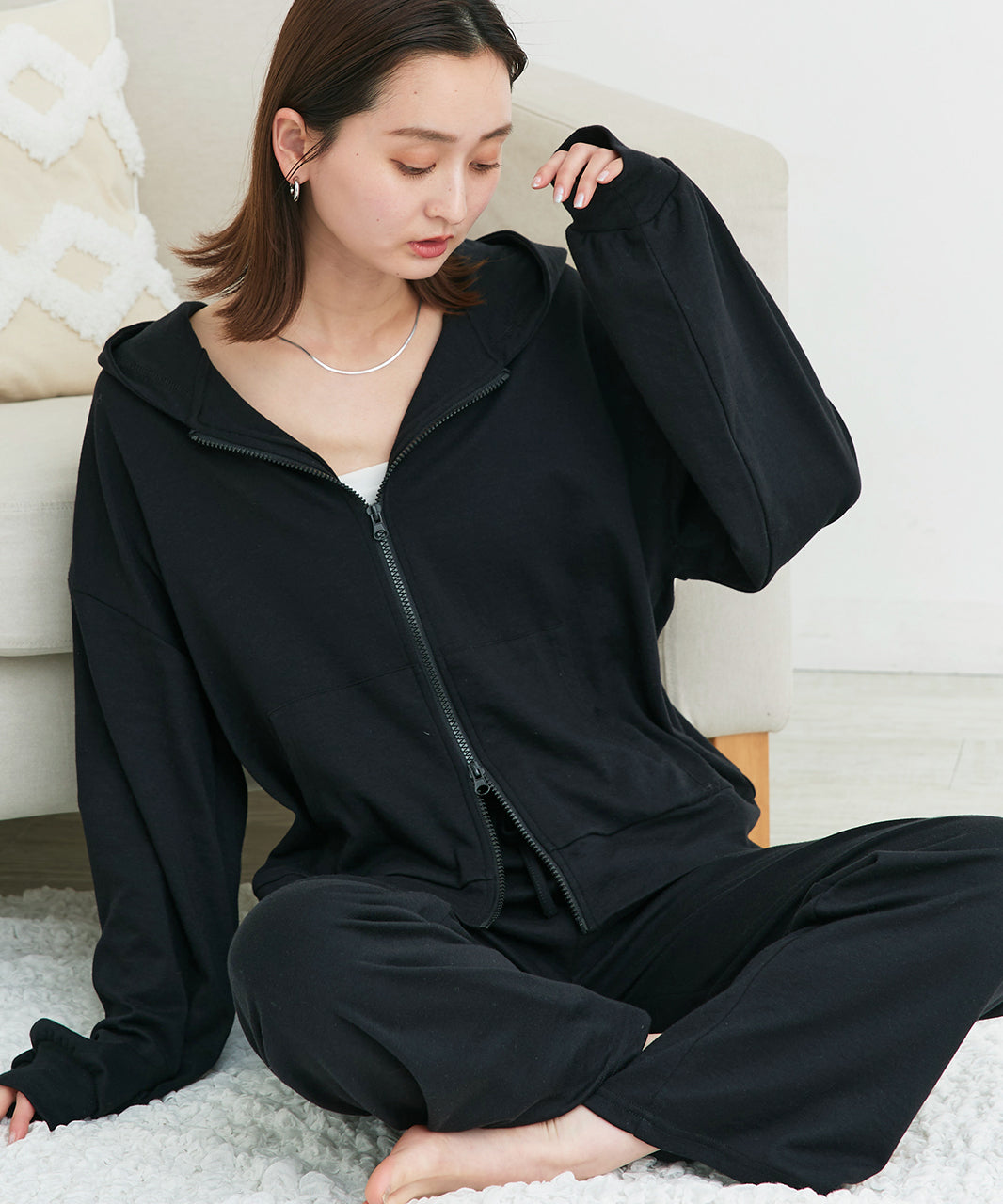 アドティエ ad thie 【2025SS新作】スムースダブルジップパーカールームウェア (杢グレー) 杢グレー