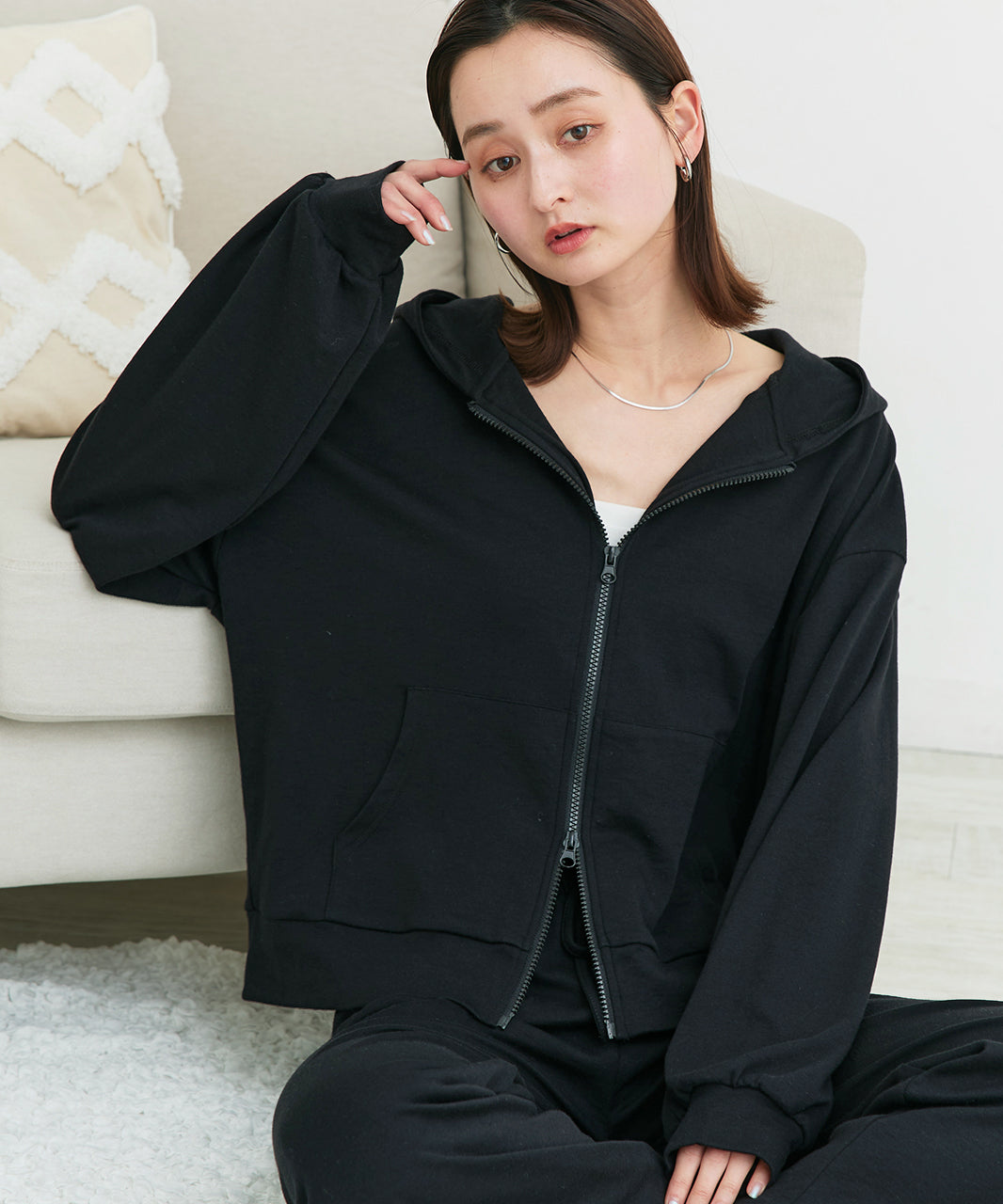 アドティエ ad thie 【2025SS新作】スムースダブルジップパーカールームウェア (杢グレー) 杢グレー