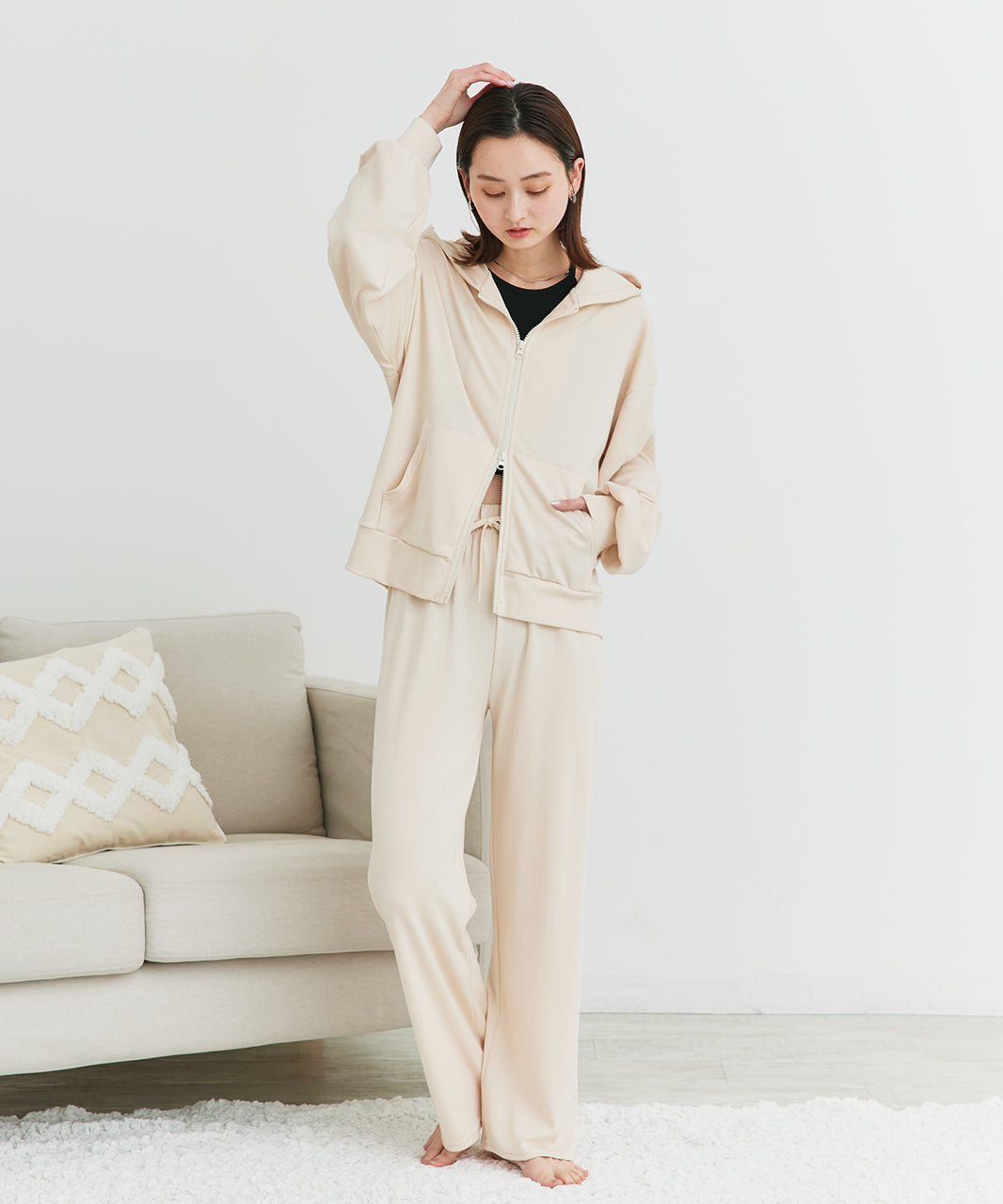 アドティエ ad thie 【2025SS新作】スムースダブルジップパーカールームウェア (杢グレー) 杢グレー