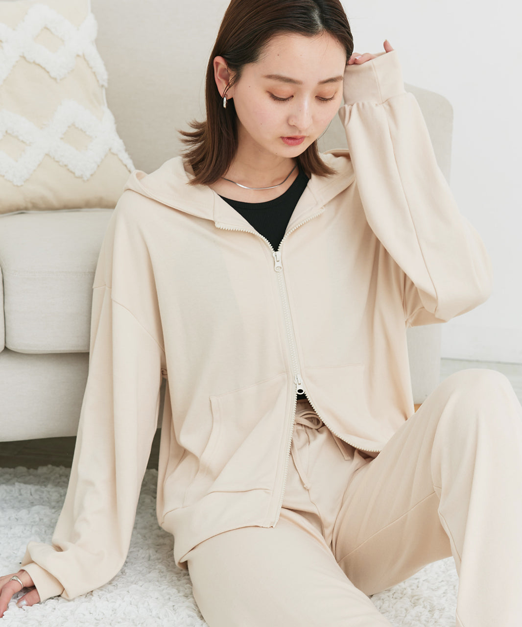 アドティエ ad thie 【2025SS新作】スムースダブルジップパーカールームウェア (杢グレー) 杢グレー