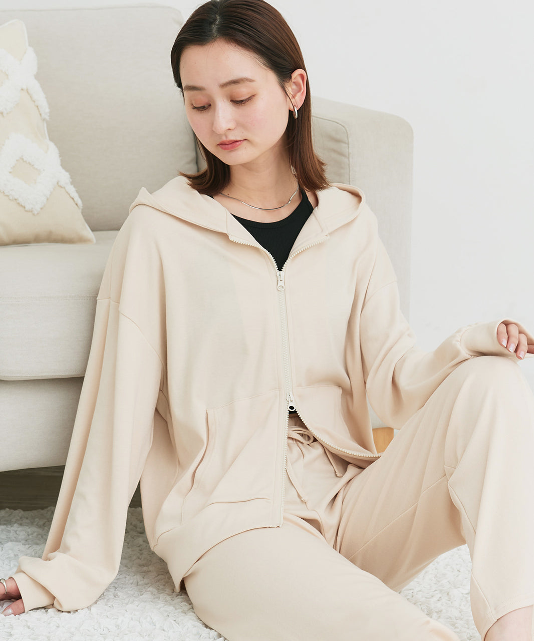 アドティエ ad thie 【2025SS新作】スムースダブルジップパーカールームウェア (杢グレー) 杢グレー