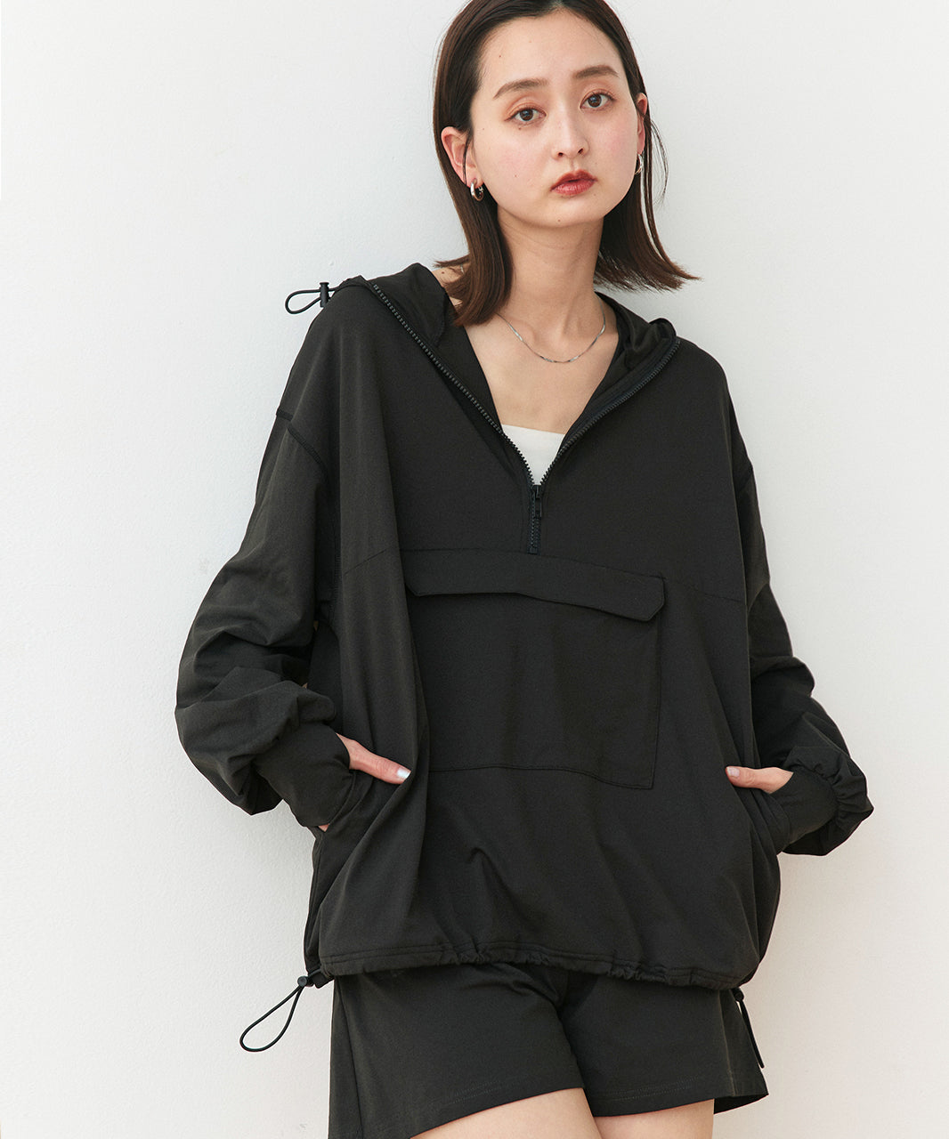 アドティエ ad thie 【2025SS新作】UVカットラッシュガード ハーフジップアノラックパーカー (ブラック) ブラック