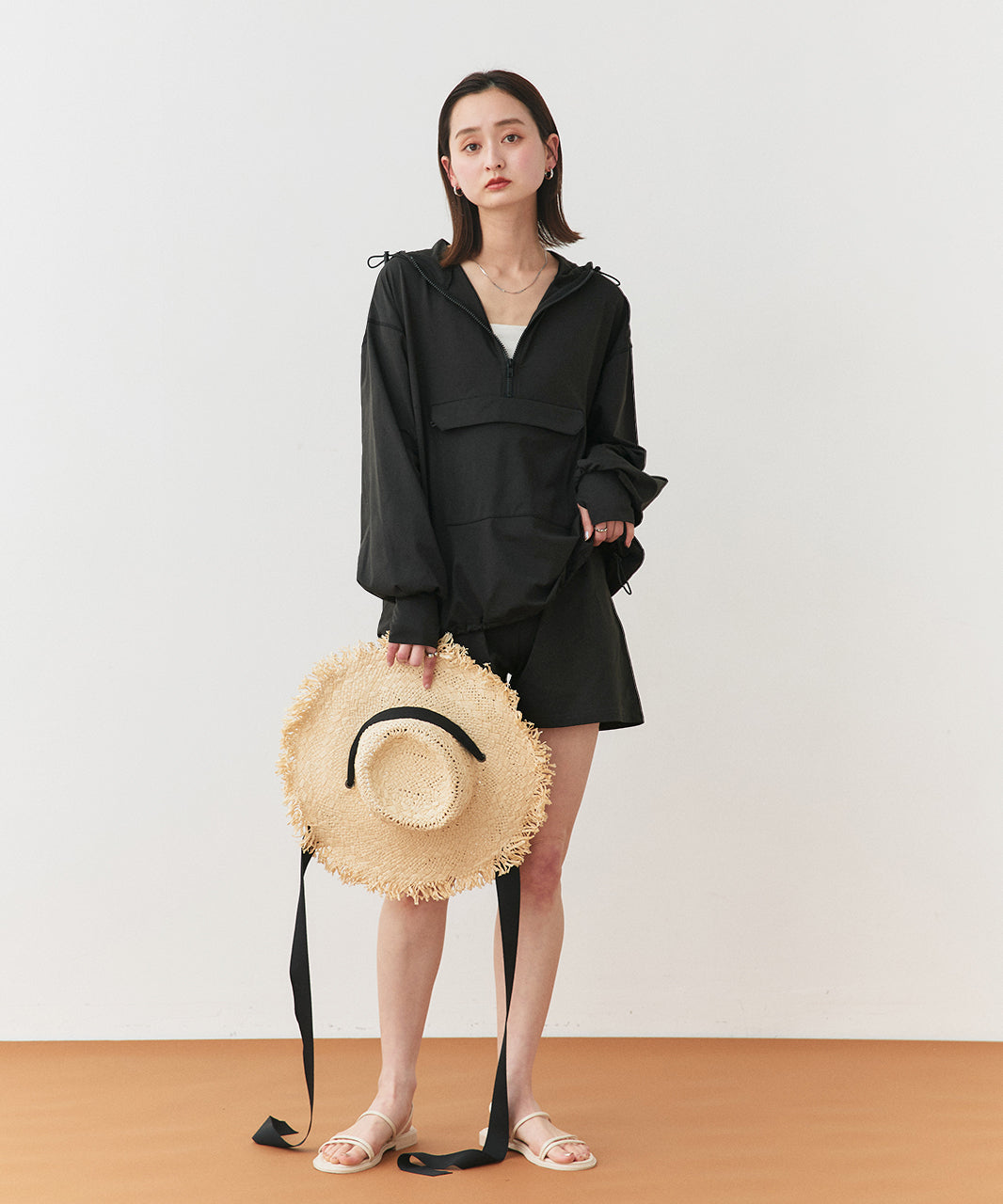 アドティエ ad thie 【2025SS新作】UVカットラッシュガード ハーフジップアノラックパーカー (ブラック) ブラック