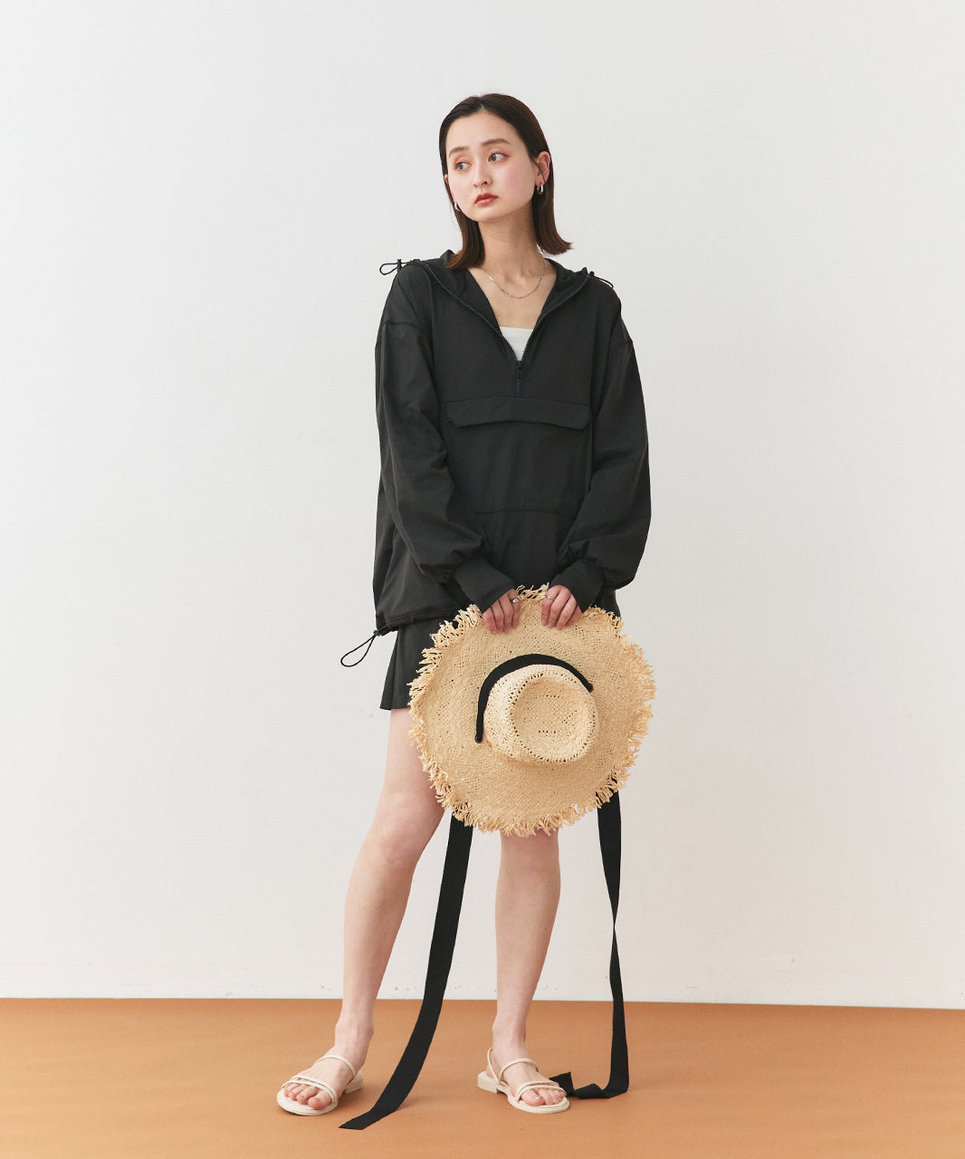 アドティエ ad thie 【2025SS新作】UVカットラッシュガード ハーフジップアノラックパーカー (ブラック) ブラック