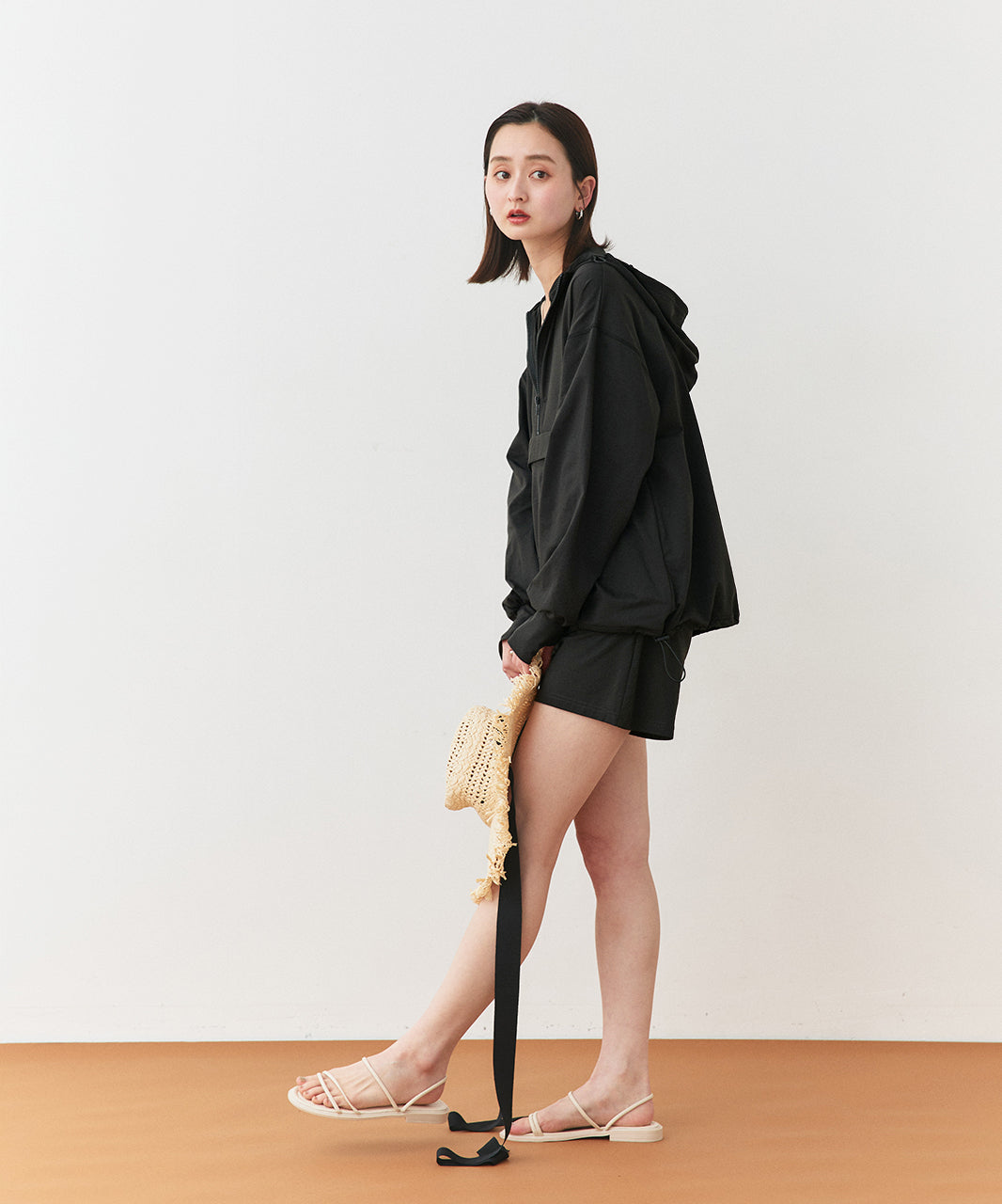 アドティエ ad thie 【2025SS新作】UVカットラッシュガード ハーフジップアノラックパーカー (ブラック) ブラック