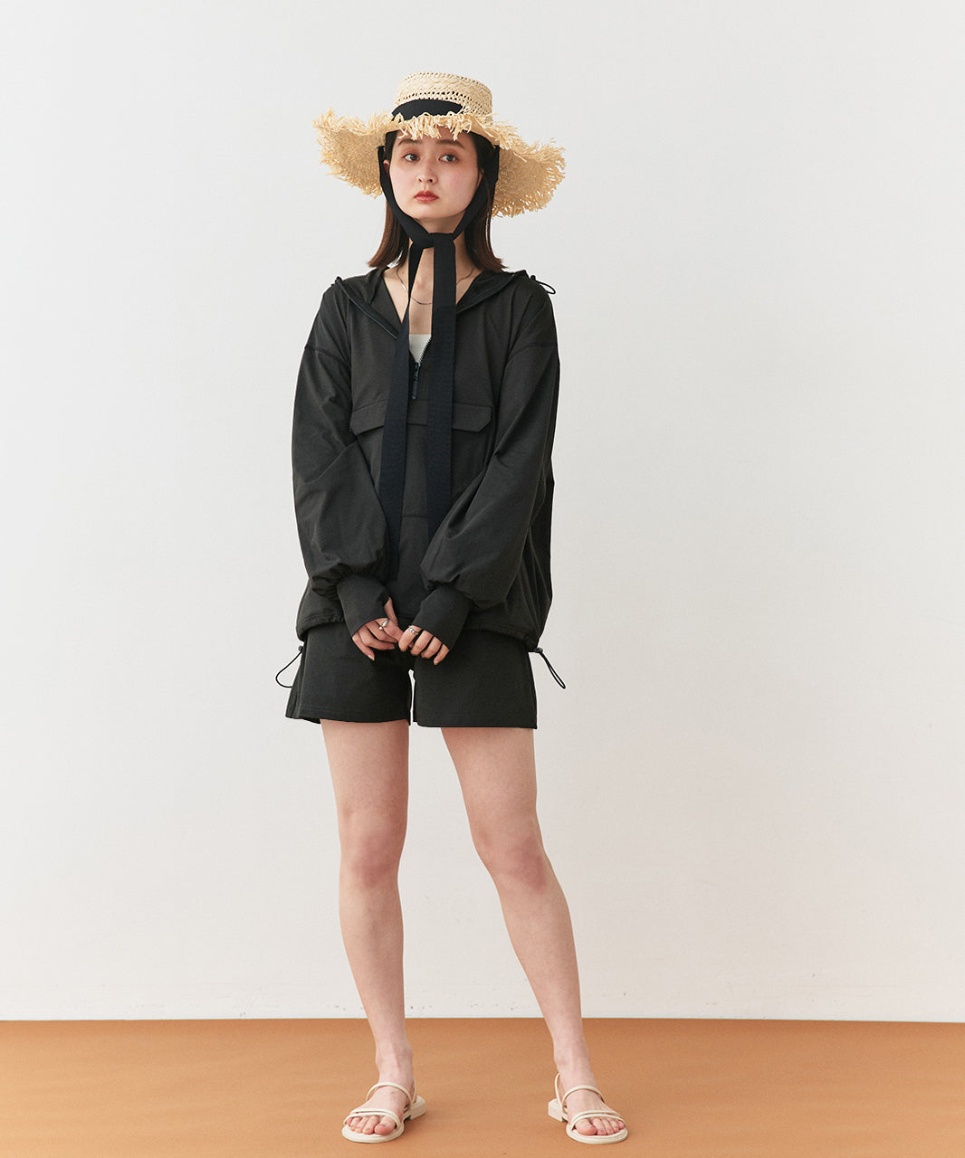 アドティエ ad thie 【2025SS新作】UVカットラッシュガード ハーフジップアノラックパーカー (ブラック) ブラック