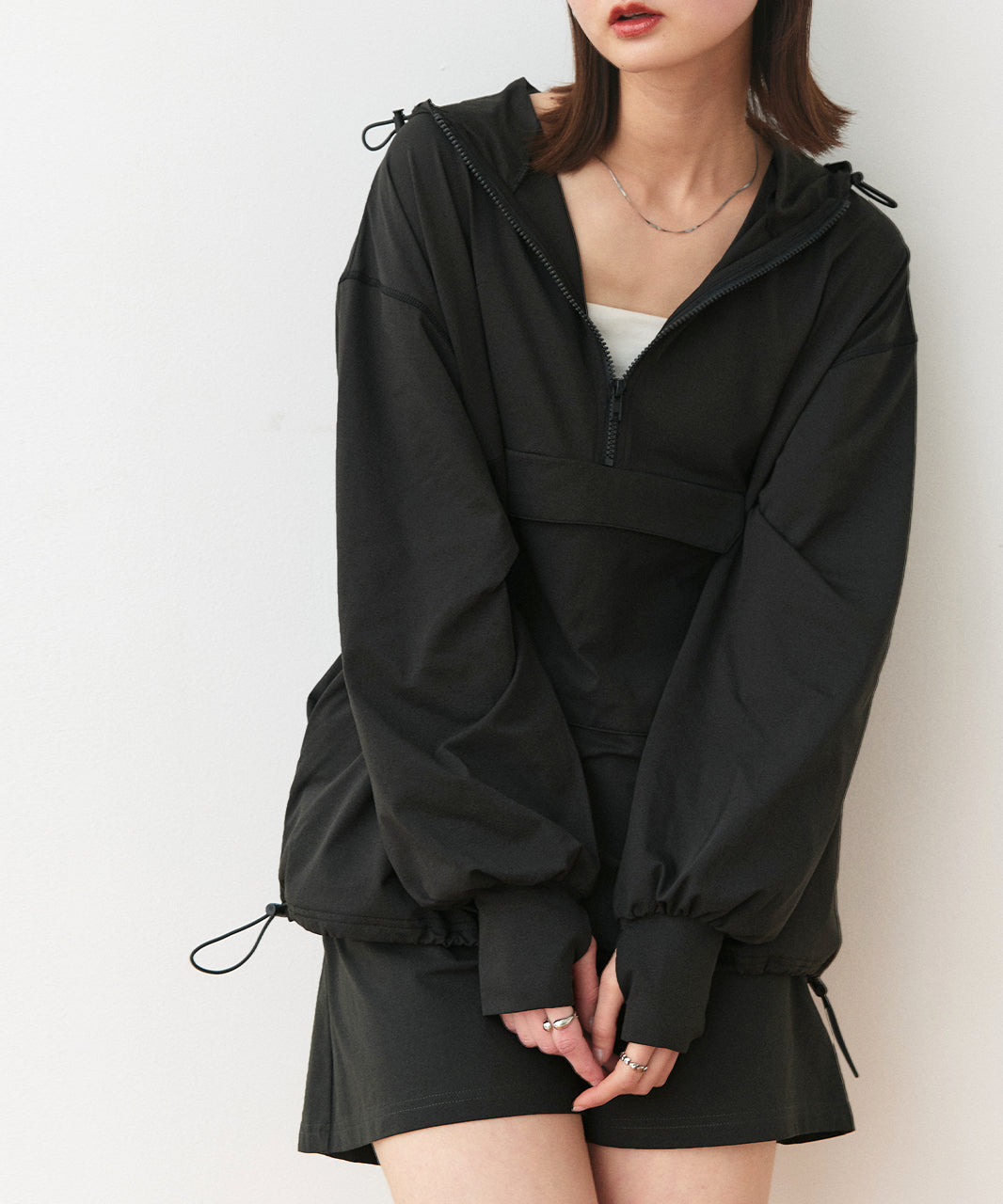 アドティエ ad thie 【2025SS新作】UVカットラッシュガード ハーフジップアノラックパーカー (ブラック) ブラック