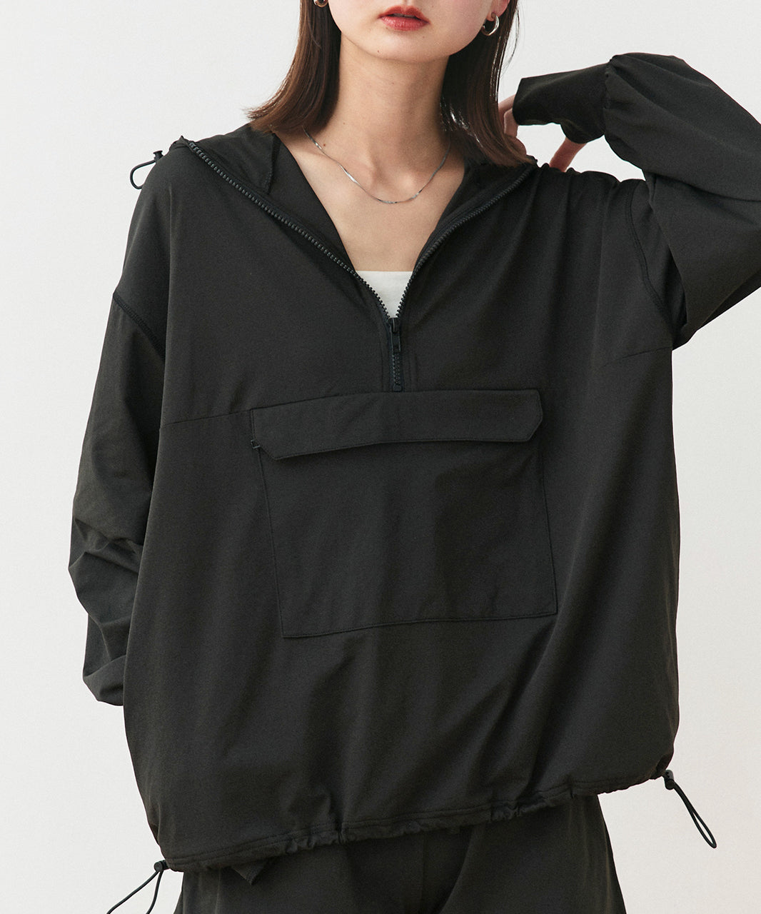 アドティエ ad thie 【2025SS新作】UVカットラッシュガード ハーフジップアノラックパーカー (ブラック) ブラック