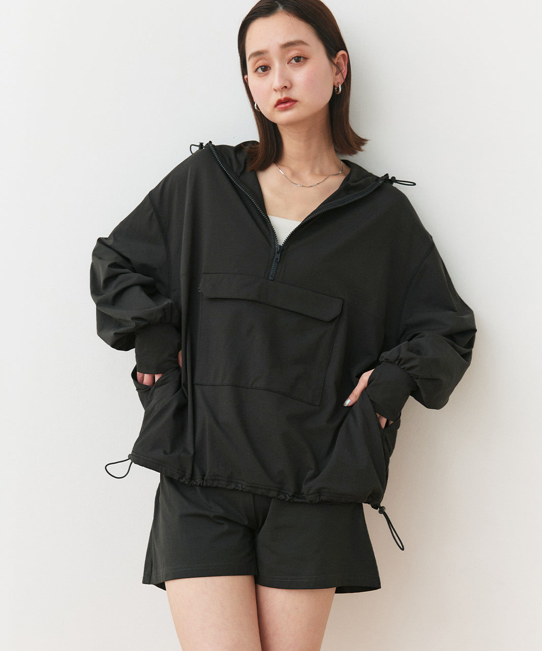 アドティエ ad thie 【2025SS新作】UVカットラッシュガード ハーフジップアノラックパーカー (ブラック) ブラック