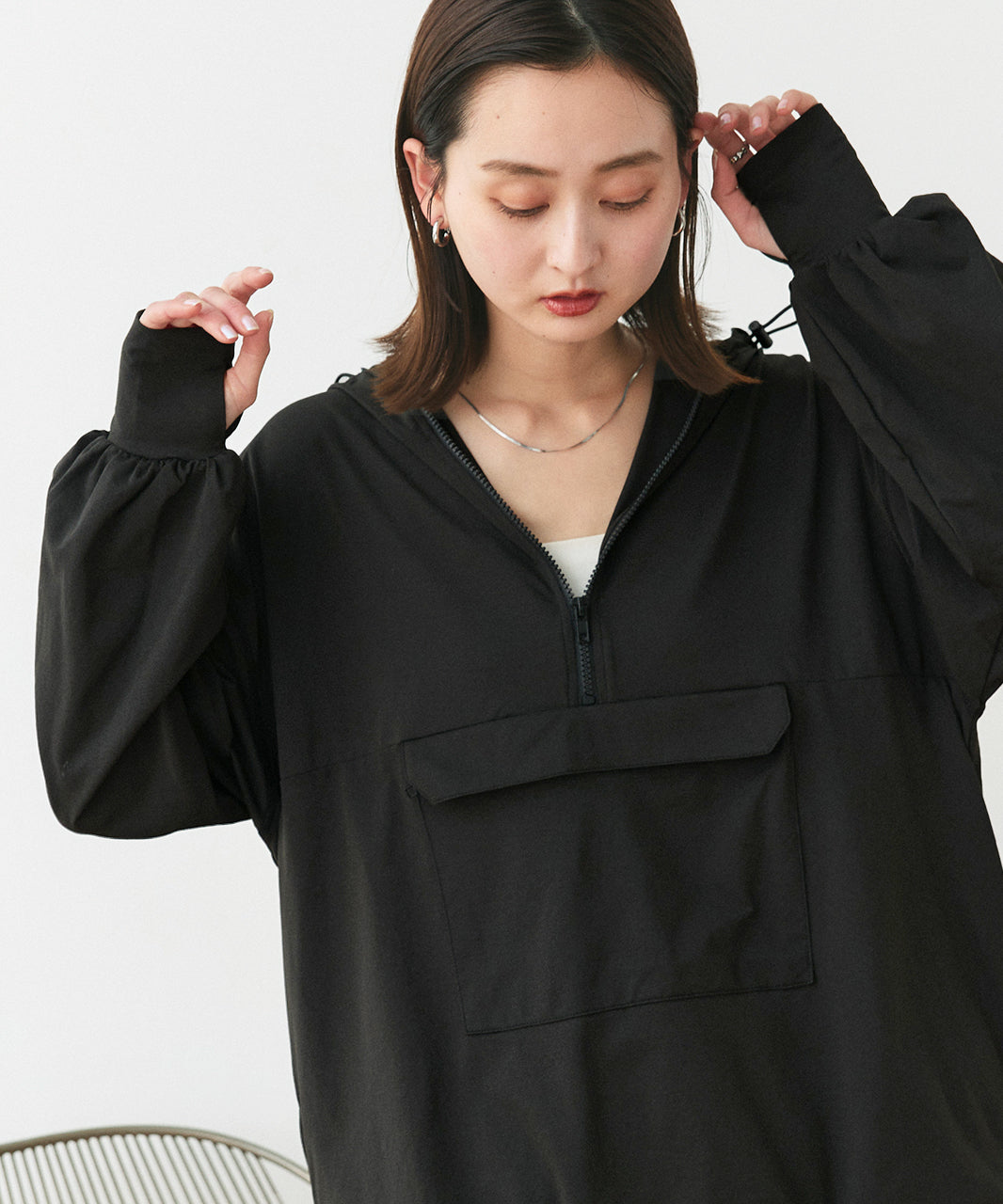 アドティエ ad thie 【2025SS新作】UVカットラッシュガード ハーフジップアノラックパーカー (ブラック) ブラック