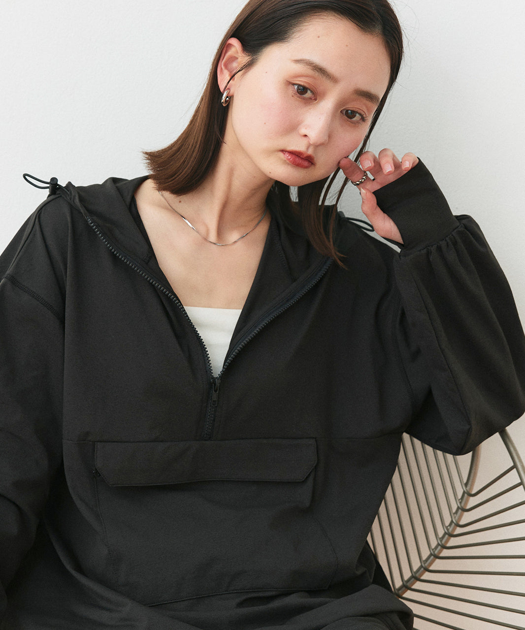 アドティエ ad thie 【2025SS新作】UVカットラッシュガード ハーフジップアノラックパーカー (ブラック) ブラック