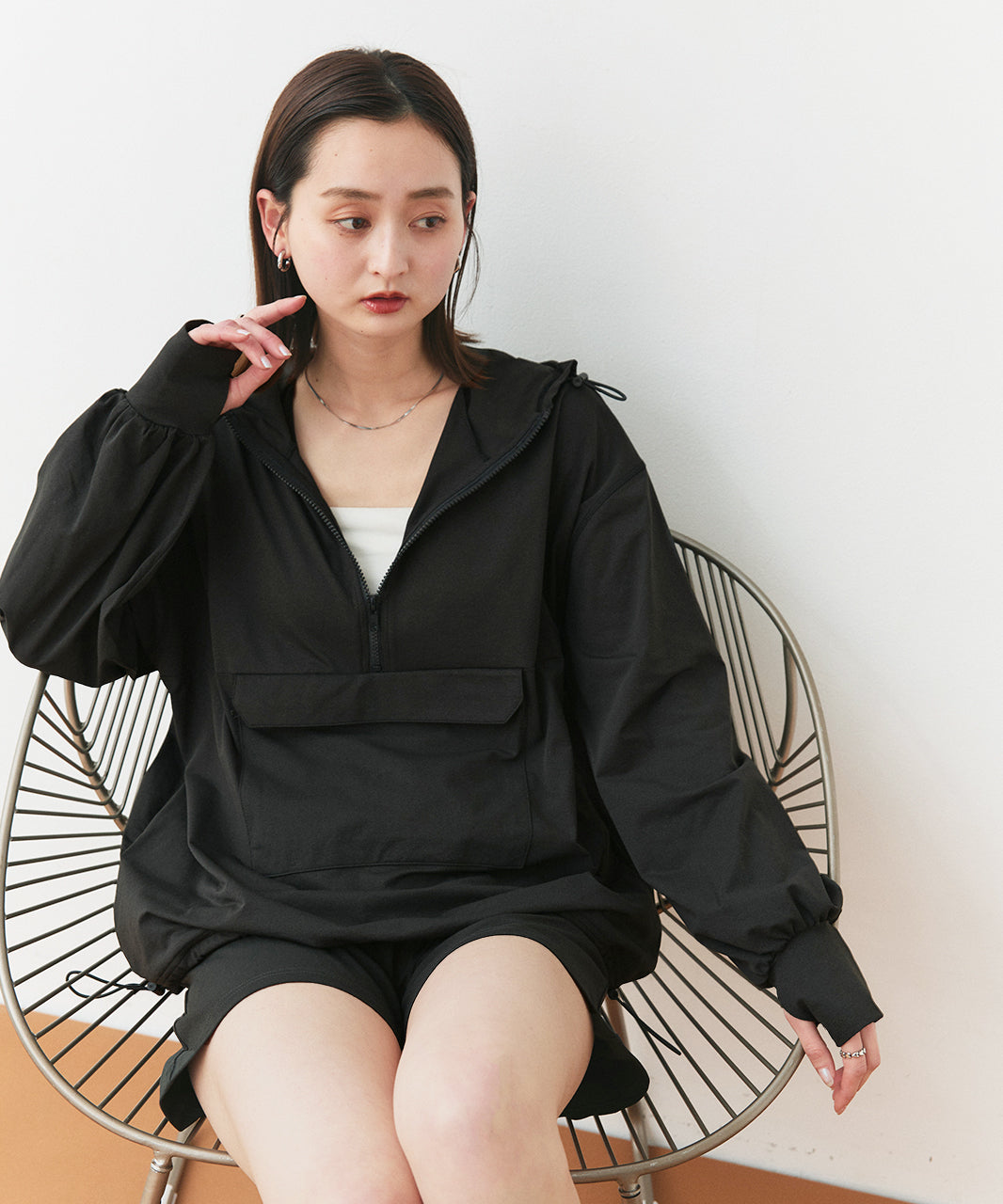 アドティエ ad thie 【2025SS新作】UVカットラッシュガード ハーフジップアノラックパーカー (ブラック) ブラック