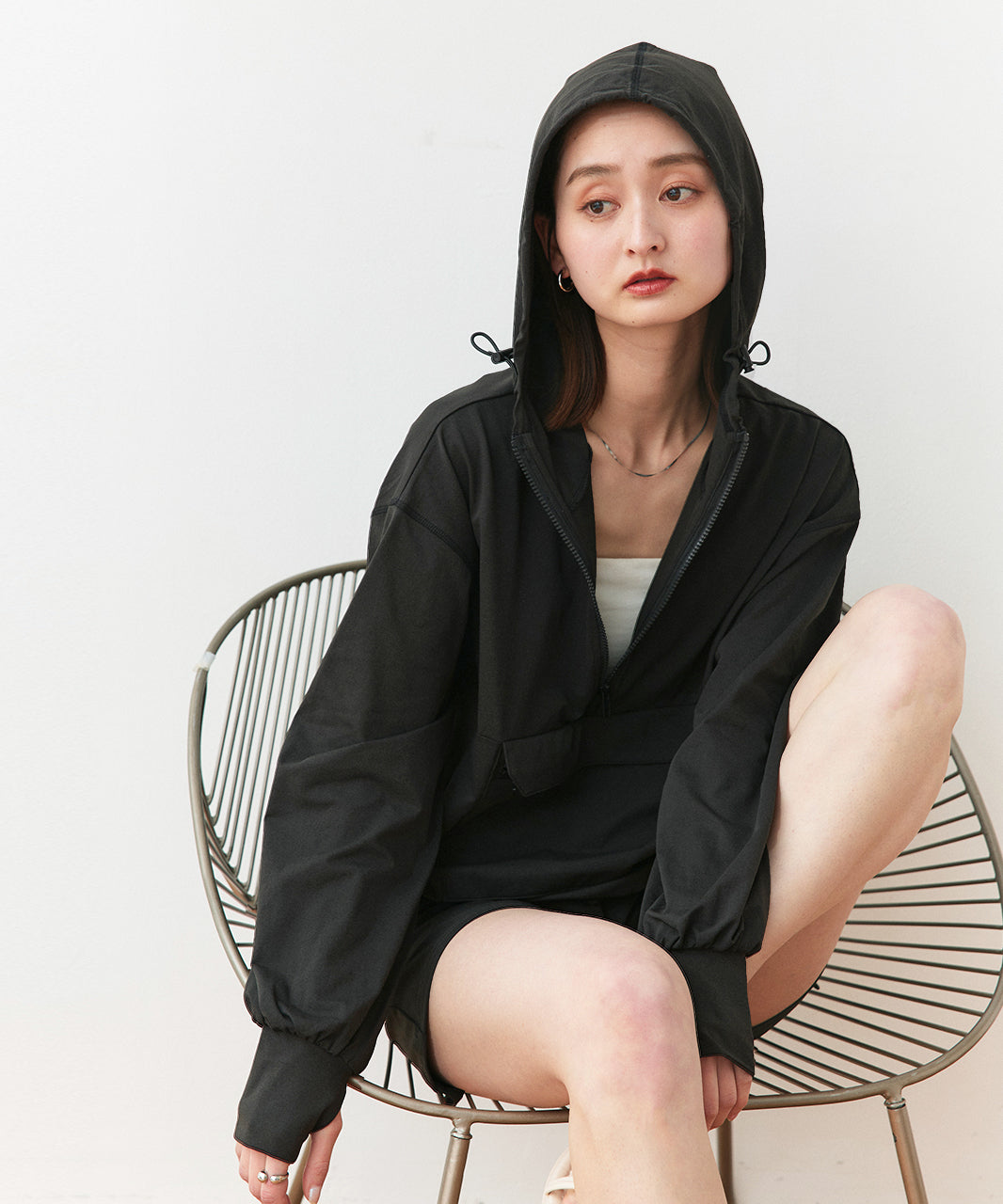 アドティエ ad thie 【2025SS新作】UVカットラッシュガード ハーフジップアノラックパーカー (ブラック) ブラック