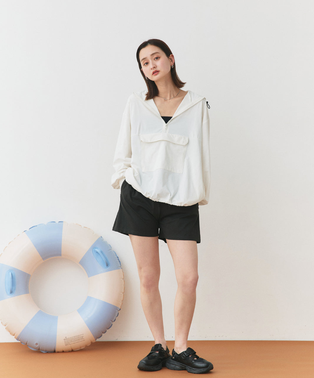 アドティエ ad thie 【2025SS新作】UVカットラッシュガード ハーフジップアノラックパーカー (ブラック) ブラック