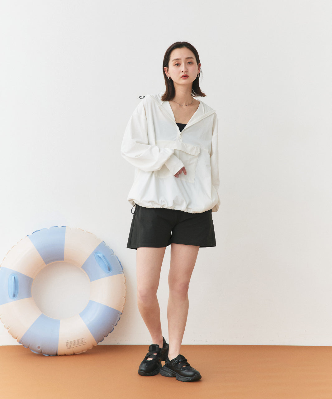 アドティエ ad thie 【2025SS新作】UVカットラッシュガード ハーフジップアノラックパーカー (ブラック) ブラック