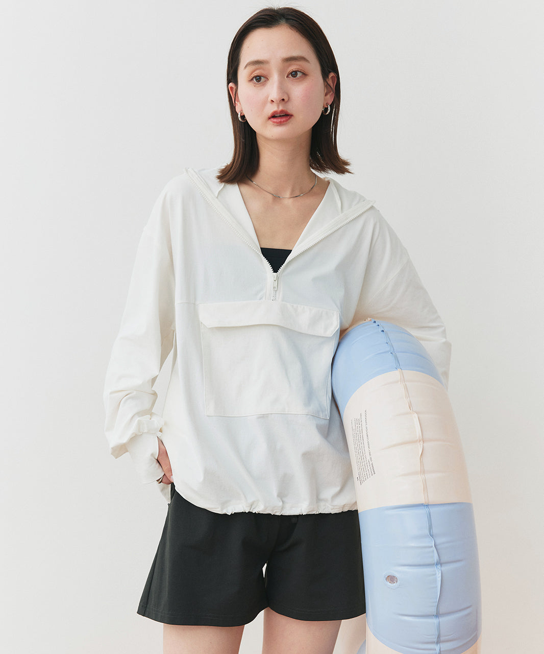 アドティエ ad thie 【2025SS新作】UVカットラッシュガード ハーフジップアノラックパーカー (ブラック) ブラック