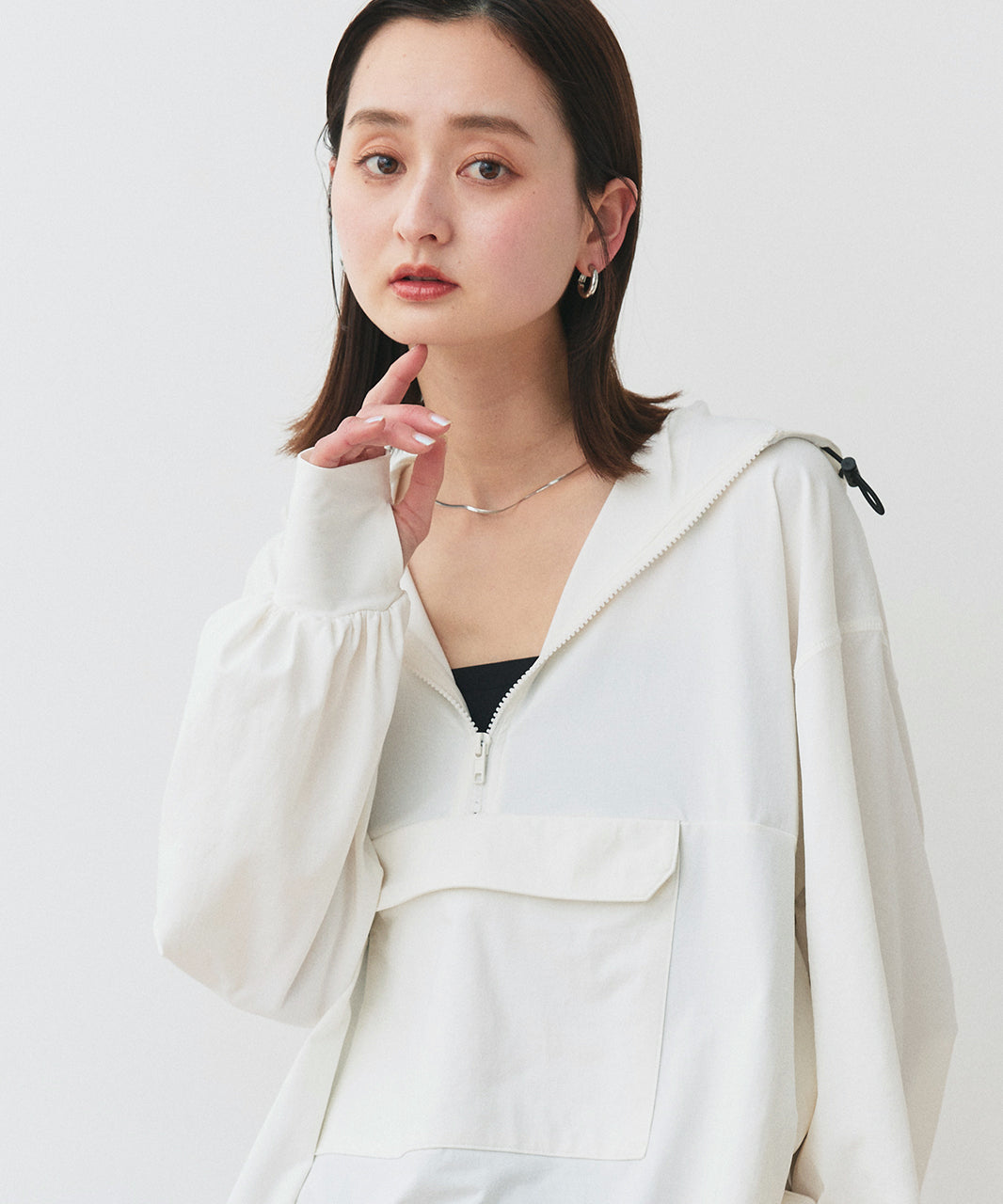 アドティエ ad thie 【2025SS新作】UVカットラッシュガード ハーフジップアノラックパーカー (ブラック) ブラック