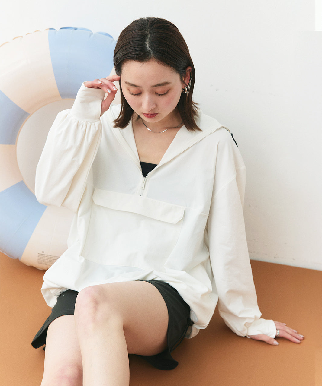 アドティエ ad thie 【2025SS新作】UVカットラッシュガード ハーフジップアノラックパーカー (ブラック) ブラック