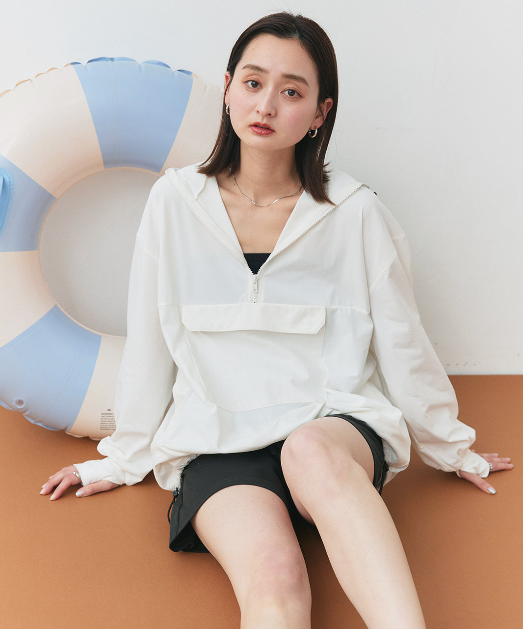 アドティエ ad thie 【2025SS新作】UVカットラッシュガード ハーフジップアノラックパーカー (ブラック) ブラック