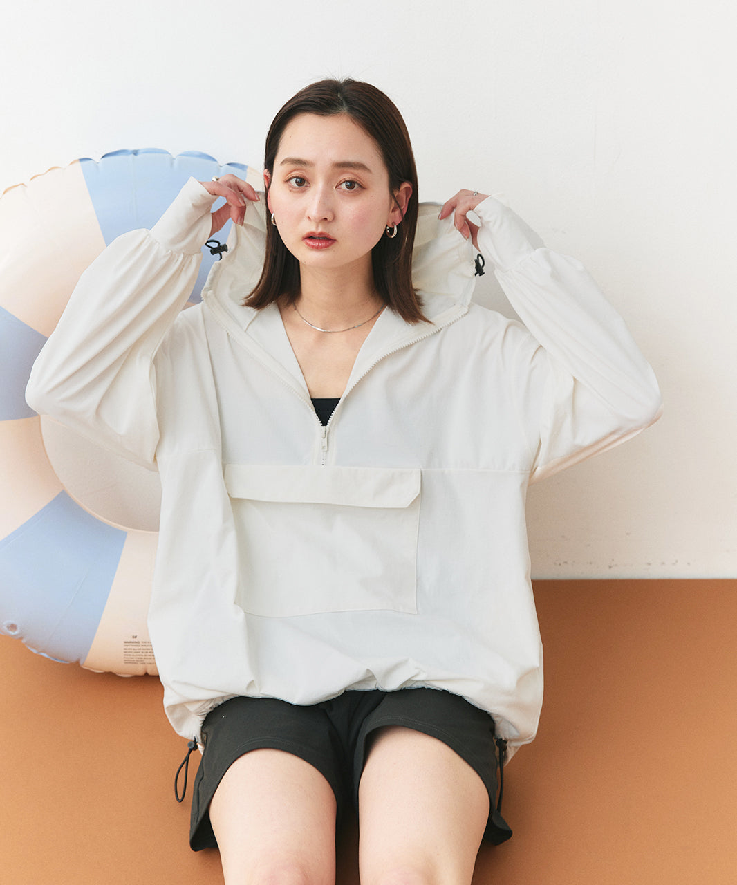 アドティエ ad thie 【2025SS新作】UVカットラッシュガード ハーフジップアノラックパーカー (ブラック) ブラック