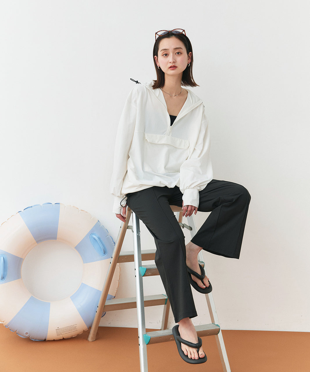 アドティエ ad thie 【2025SS新作】UVカットラッシュガード ハーフジップアノラックパーカー (ブラック) ブラック