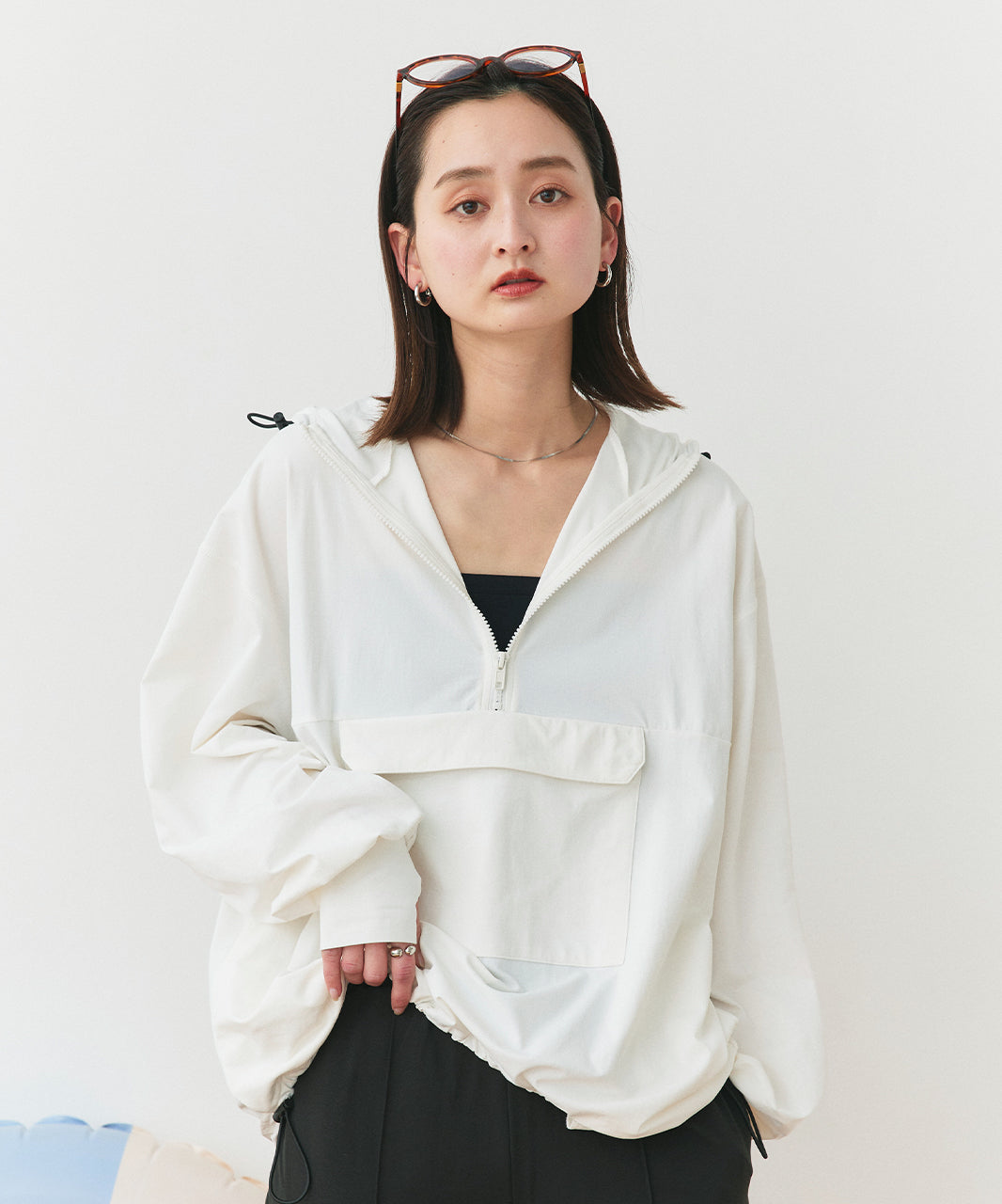 アドティエ ad thie 【2025SS新作】UVカットラッシュガード ハーフジップアノラックパーカー (オフホワイト) オフホワイト