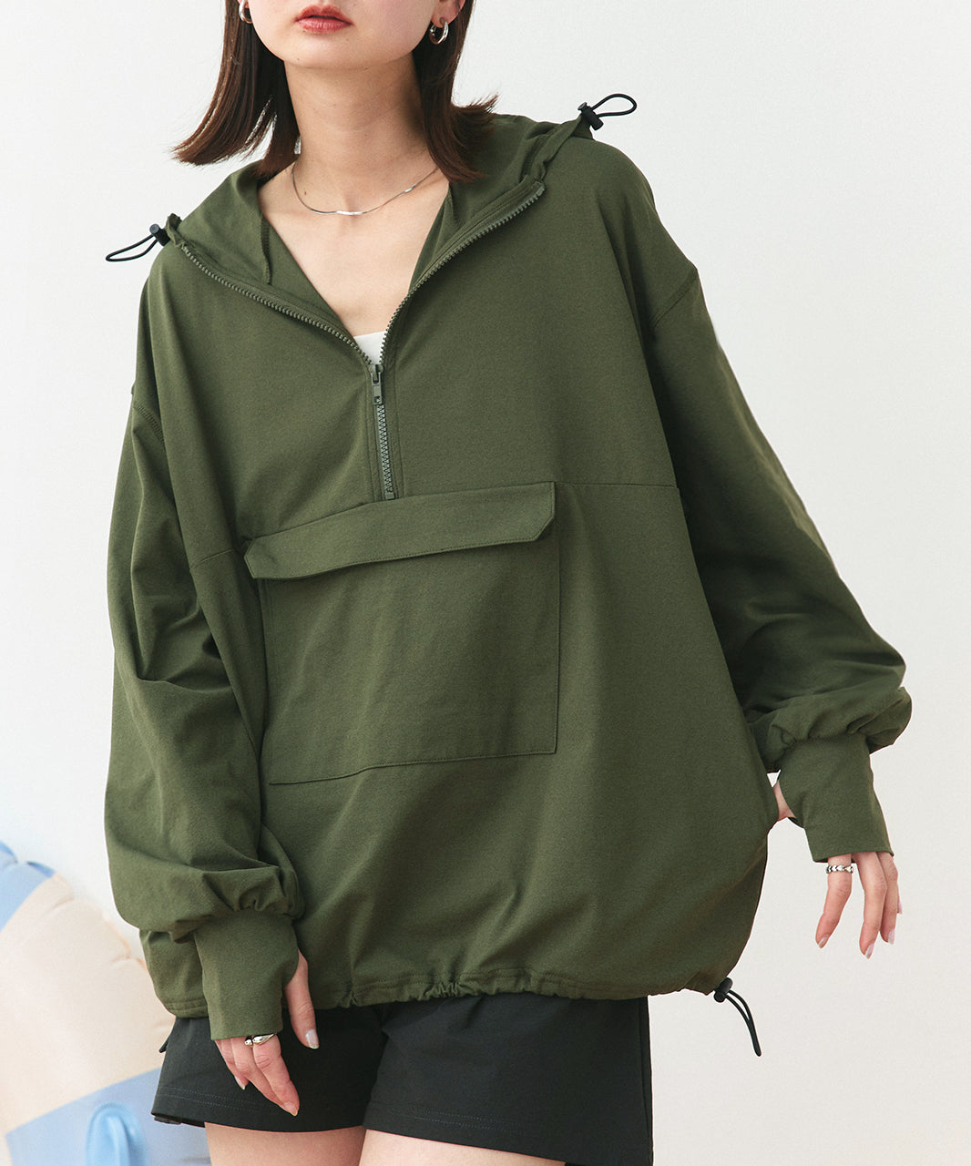 アドティエ ad thie 【2025SS新作】UVカットラッシュガード ハーフジップアノラックパーカー (カーキ) カーキ