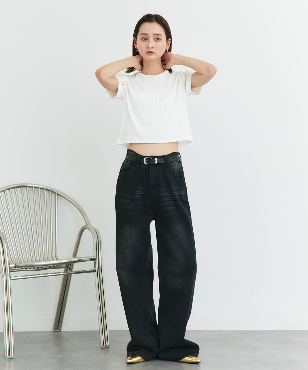アドティエ ad thie 【2025SS新作】リブクルーネックコンパクトTシャツ (オフホワイト) オフホワイト