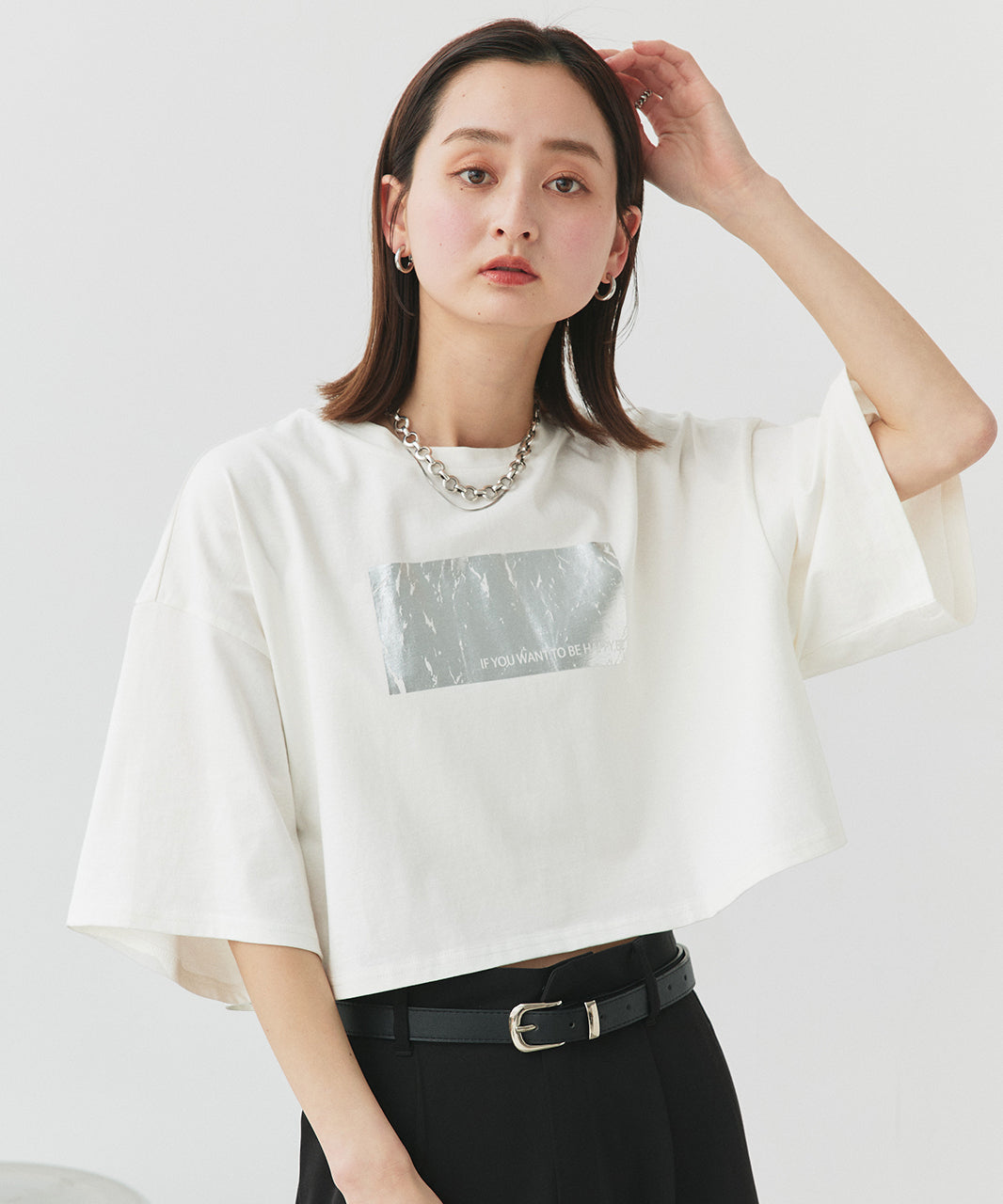 アドティエ ad thie 【2025SS新作】ヴィンテージライク箔プリントTシャツ (ブラック) ブラック